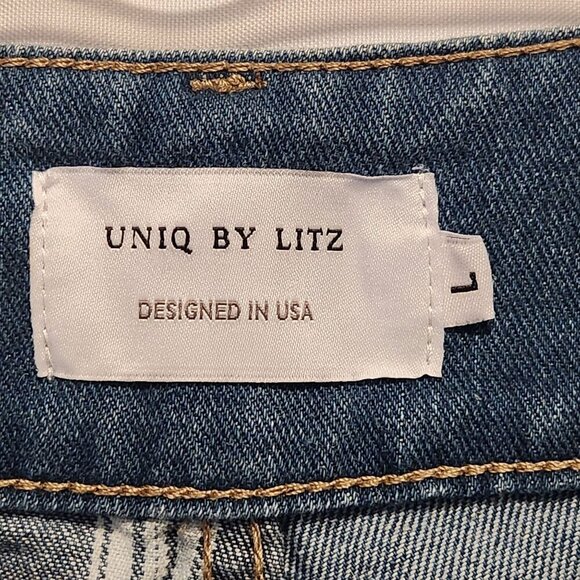 Uniq By Litz Jean Shorts Women's LG High‎ Waisted Denim Solid/Striped Colorblock - Picture 4 of 6